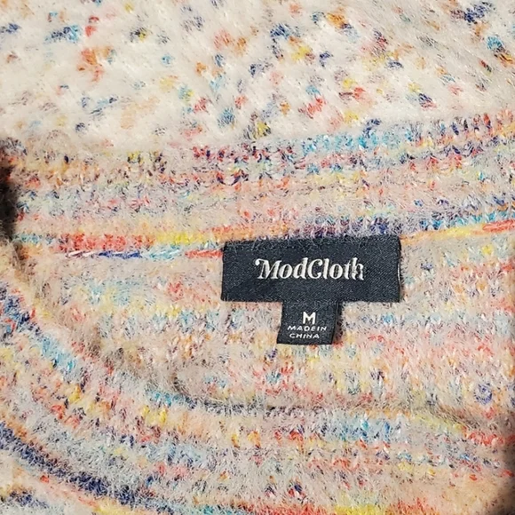 ModCloth Making a Fuzz Confetti Sweater Cozy Fuzzy Stretchy Colorful Rainbow - Picture 6 of 10